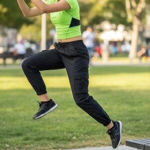 Fabletics Black Plaid Cargo Pants Sz XXS